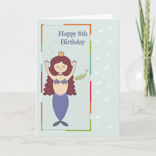 Carte pour 6ème anniversaire avec Sirène & Poisson