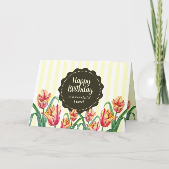 Carte Pour Ami à l'anniversaire Tulipes Parrot Jaune Fle (Devant)