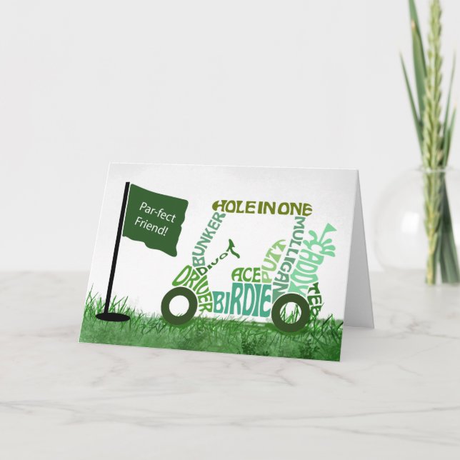 Carte Pour Ami Anniversaire Par-Fect Golf Panier en mots (Devant)