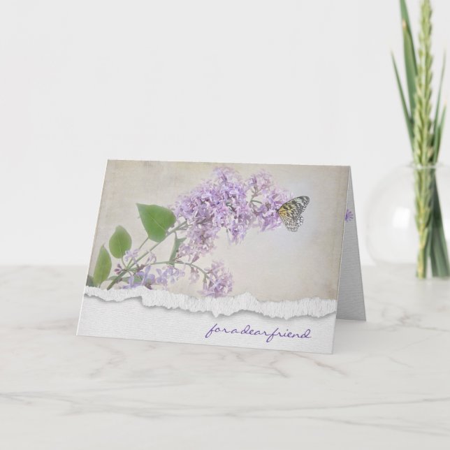 Carte pour ami-lilas et papillon (Devant)