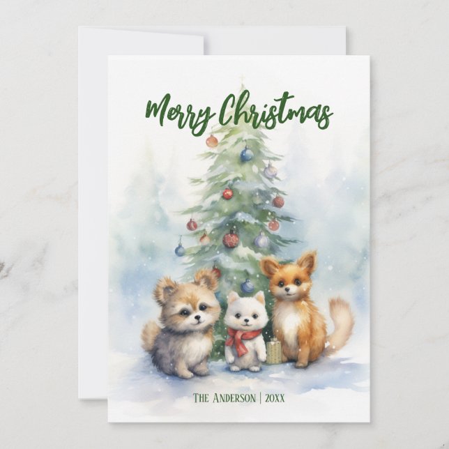 Carte pour animaux adorables de Noël Aquarelle (Devant)