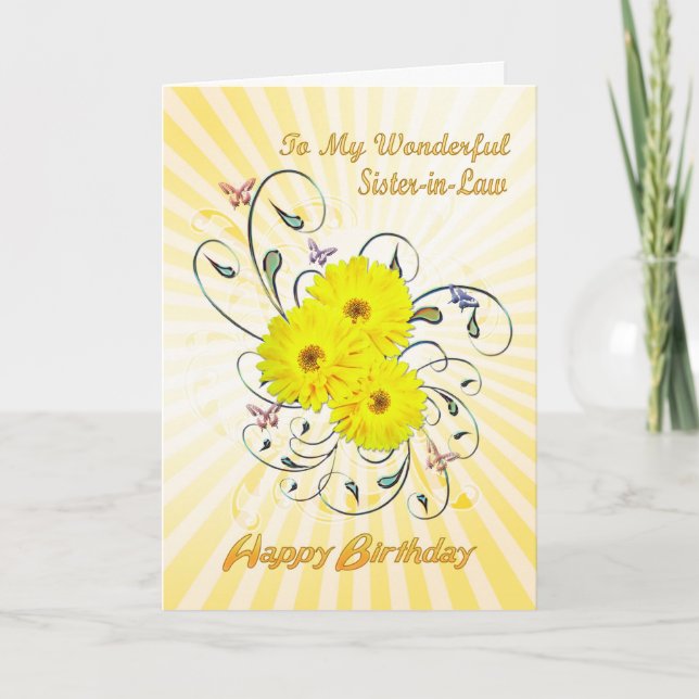 Carte Pour belle-soeur, anniversaire avec fleurs jaunes (Devant)
