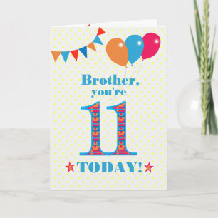Carte Pour Brother 11th Birthday Bunting Balloons Card