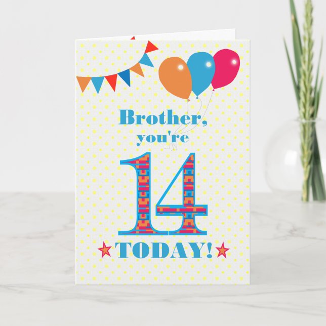 Carte Pour Brother 14th Birthday Bunting Balloons Card (Devant)