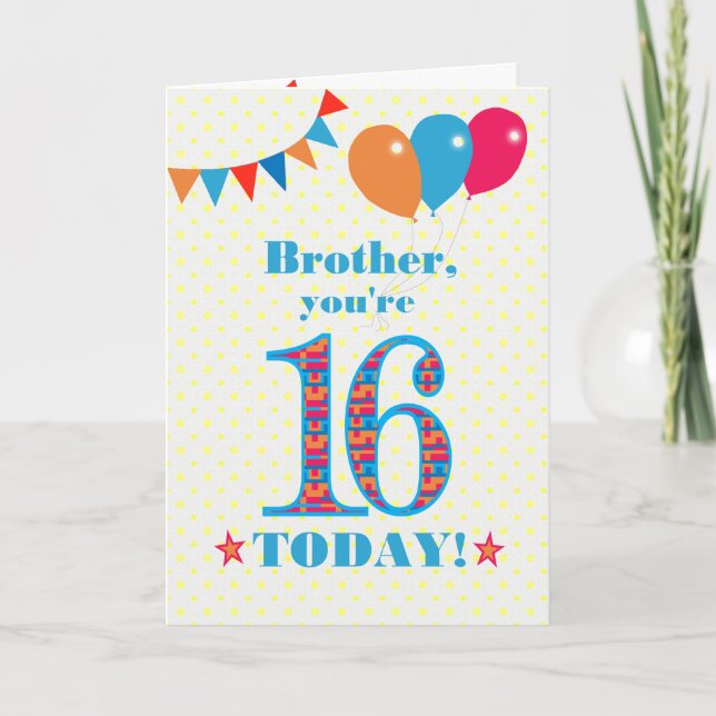 Carte Pour Brother 16th Birthday Bunting Balloons Card (Devant)
