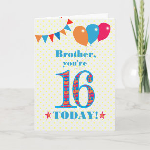 Carte Pour Brother 16th Birthday Bunting Balloons Card