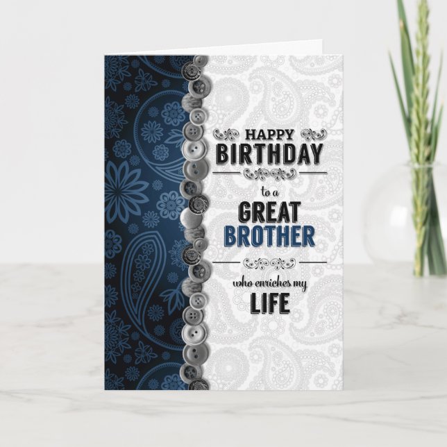 Carte pour Brother Birthday Blue Paisley with Butters (Devant)