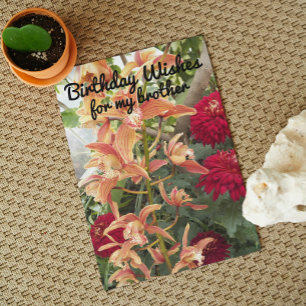 Carte Pour Brother Orchidées et Red Mums Floral Annivers