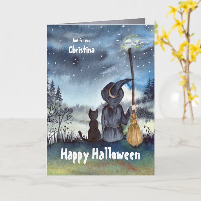 Carte Pour Christina sur Halloween Custom Black Chat Wit (Fleur jaune)