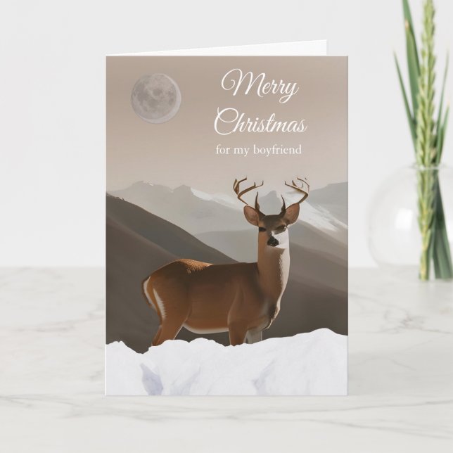Carte Pour copain Joyeux Noël avec cerf et neige (Devant)