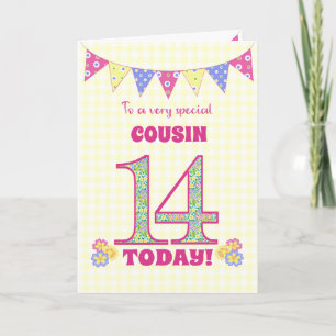 Carte Pour Cousin 14th Birthday Primroses Bunting Card
