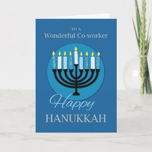 Carte Pour Coworker Hanoukka Menorah sur Dark Blue