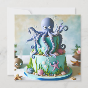 Carte pour enfants avec un poulpe bleu sur un gâte