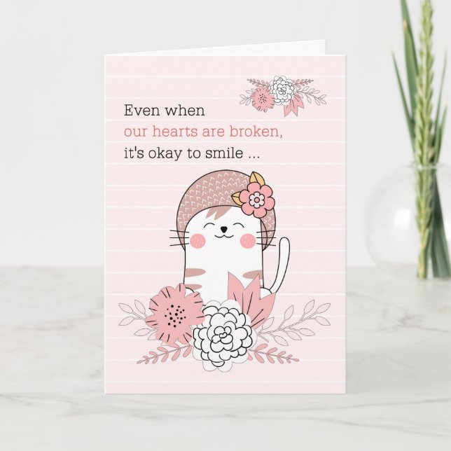 Carte pour Enfants Sympathy Chat et Fleurs Roses Kitty (Devant)