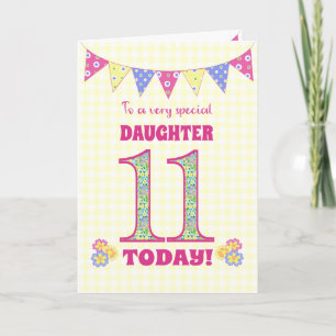 Carte Pour fille 11e anniversaire Primroses Bunting Card