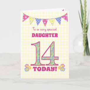 Carte Pour fille 14e anniversaire Primroses Bunting Card