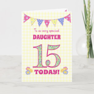 Carte Pour fille 15e anniversaire Primroses Bunting Card