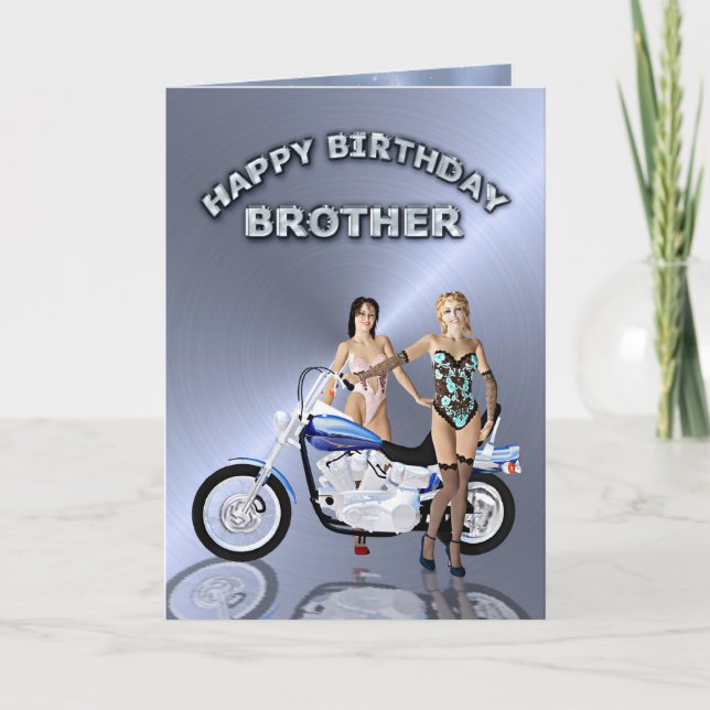 Carte Pour frère, anniversaire avec des filles et une mo (Devant)