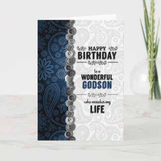 Carte pour Godson's Birthday Blue Paisley avec boutons