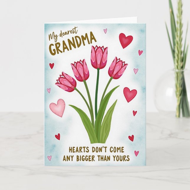 Carte pour grand-mère avec tulipes roses sincères (Devant)
