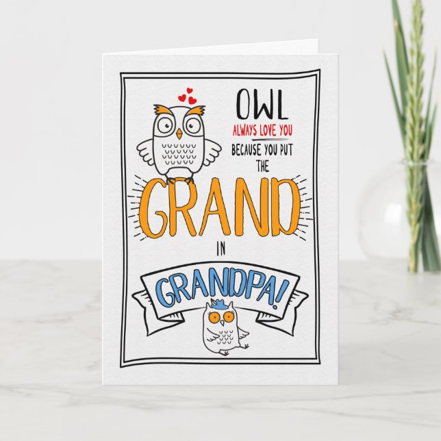 Carte pour grand-père grand-parents Jour Hibou Toujours  (Devant)