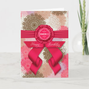 Carte pour Grandniece Deep Rose rose Ruban Anniversaire