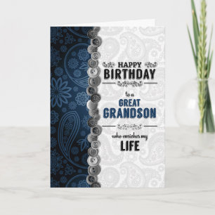 Carte pour Great Grand-fils Birthday Blue Paisley