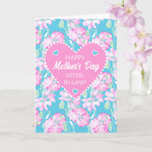 Carte Pour la Fête des mères de Soeur en Bleu Roses rose