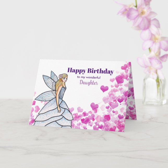 Carte Pour la fille à l'anniversaire Fée avec Coeurs ros (Orchidée)