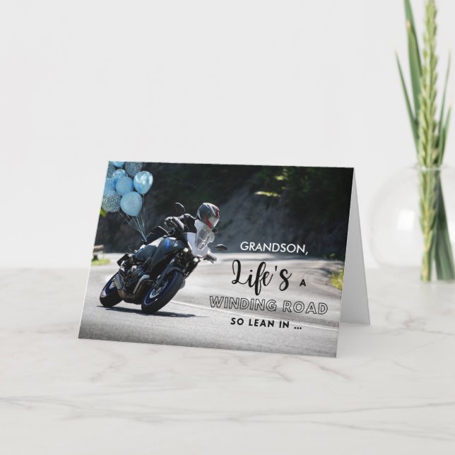 Carte Pour la moto Grandson thème Anniversaire sur courb (Devant)