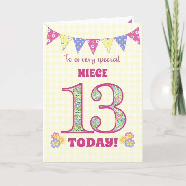 Carte Pour la Nièce 13e Anniversaire Primroses Bunting C (Devant)