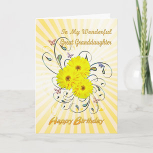 Carte Pour la petite-fille, fleurs jaunes d'anniversaire