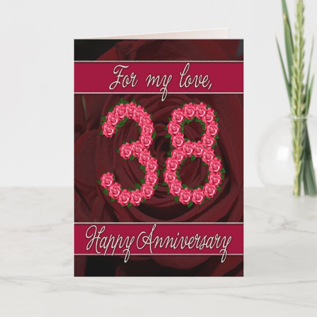 Carte pour le 38e anniversaire avec des roses et d (Devant)