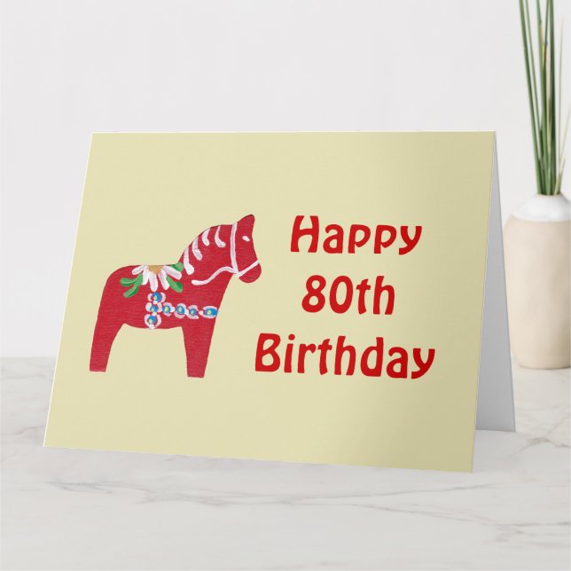 Carte pour le 80e anniversaire Cheval Dala rouge (Devant)