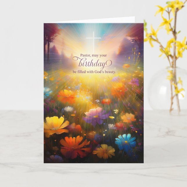 Carte pour le pasteur pour son anniversaire Croix Prairi (Fleur jaune)