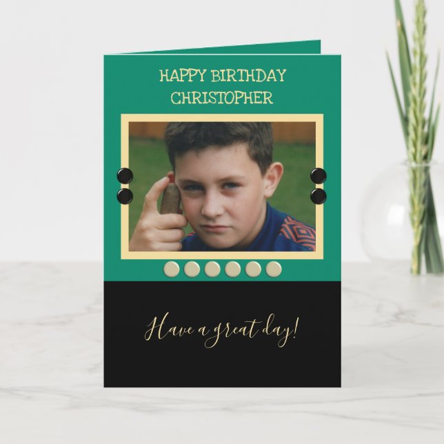 Carte Pour les hommes Anniversaire avec nom photo vert e (Devant)