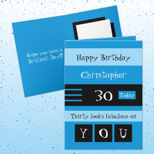 Carte Pour lui 30e anniversaire bleu et noir