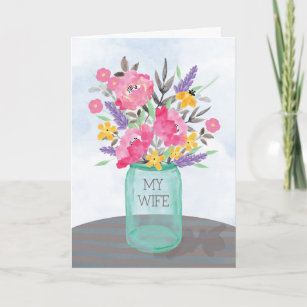 Carte Pour ma femme Fête des Mères Jar Vase avec Fleurs
