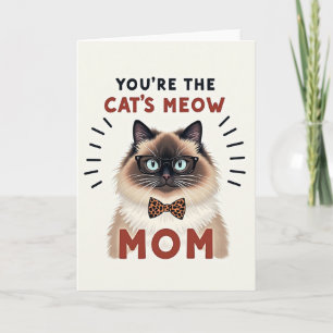 Carte pour maman : le chat au nœud papillon à pois