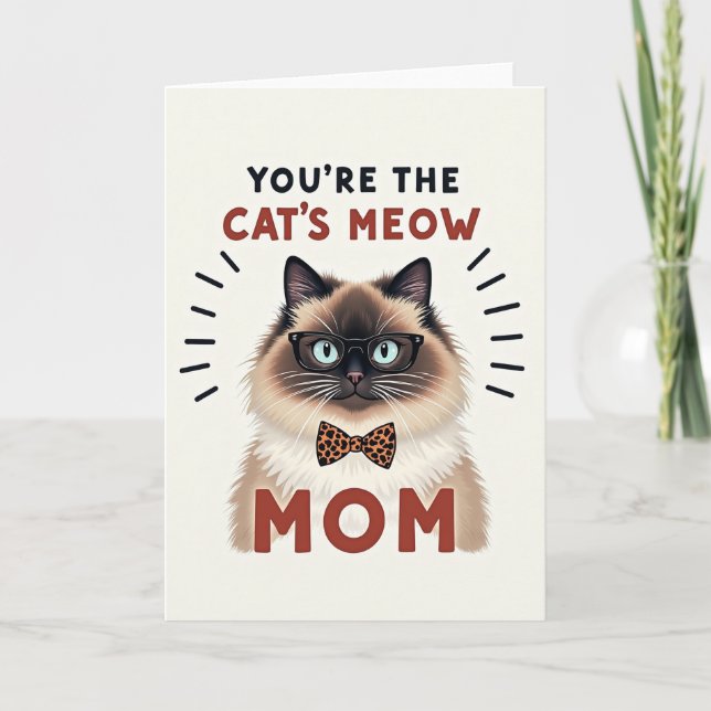Carte pour maman : le chat au nœud papillon à pois (Devant)