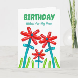 Carte Pour Maman Mignonne Ballons Fleurs d'Anniversaire