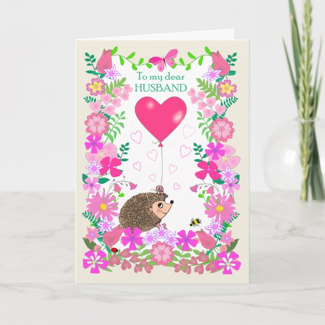 Carte Pour mari Saint-Valentin avec un hérisson mignon (Devant)