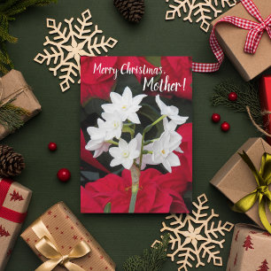 Carte Pour Mère Poinsettias et Paperwhite Noël