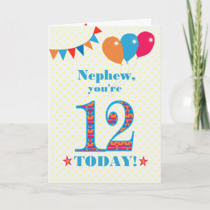 Carte Pour Nephew 12th Birthday Bunting Balloons Card