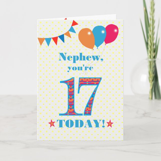 Carte Pour Nephew 17th Birthday Bunting Balloons Card (Devant)