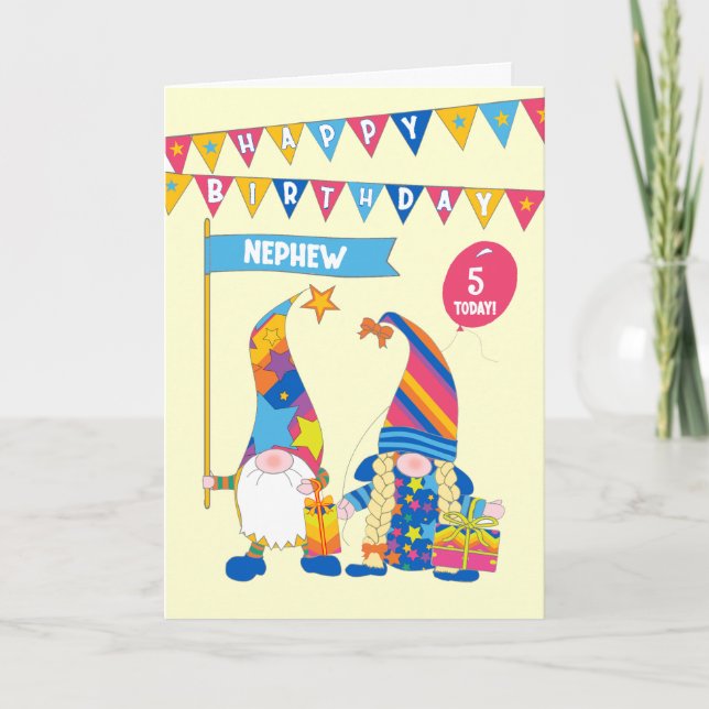 Carte Pour Nephew Custom Age Birthday Fun Gnomes Card (Devant)