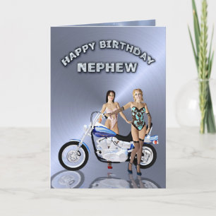 Carte Pour neveu, anniversaire avec les filles et une mo