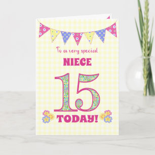 Carte Pour Niece 15th Birthday Primroses Bunting Card