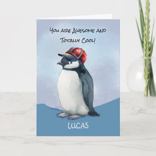 Carte Pour N'Importe Quel Garçon Pingouin Anniversaire A (Devant)