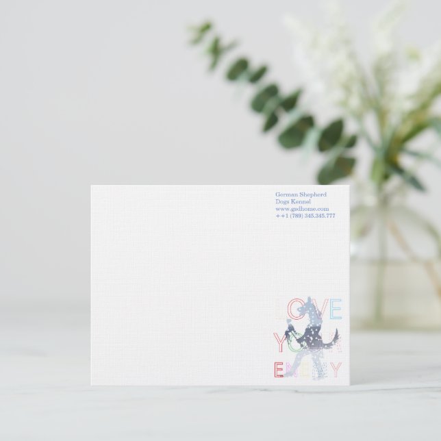 Carte pour notes berger allemand aquarelle bleu (Debout devant)